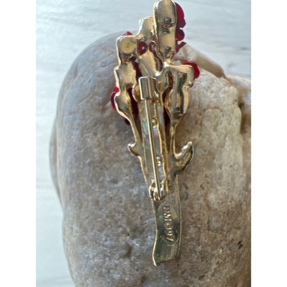 Vintage Bouquet dozen of red roses and gold stem brooch signed DM 97 romantic - Picture 3 of 4